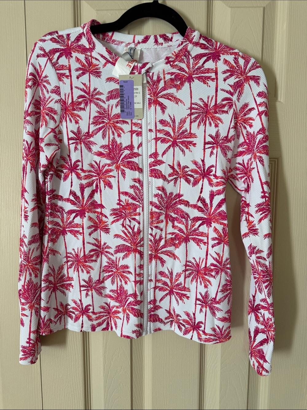 NWT sample Small Tommy bahama Palm-Print Zip Front Jacket - Pink/White
